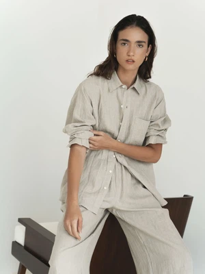 Oversized Linen Shirt Light Brown from Urbankissed