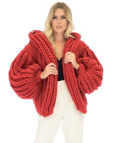 Hooded Chunky Cardigan - Red from Urbankissed