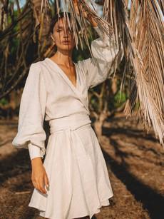 Linen Wrap Dress in Beige - Andreea via Urbankissed