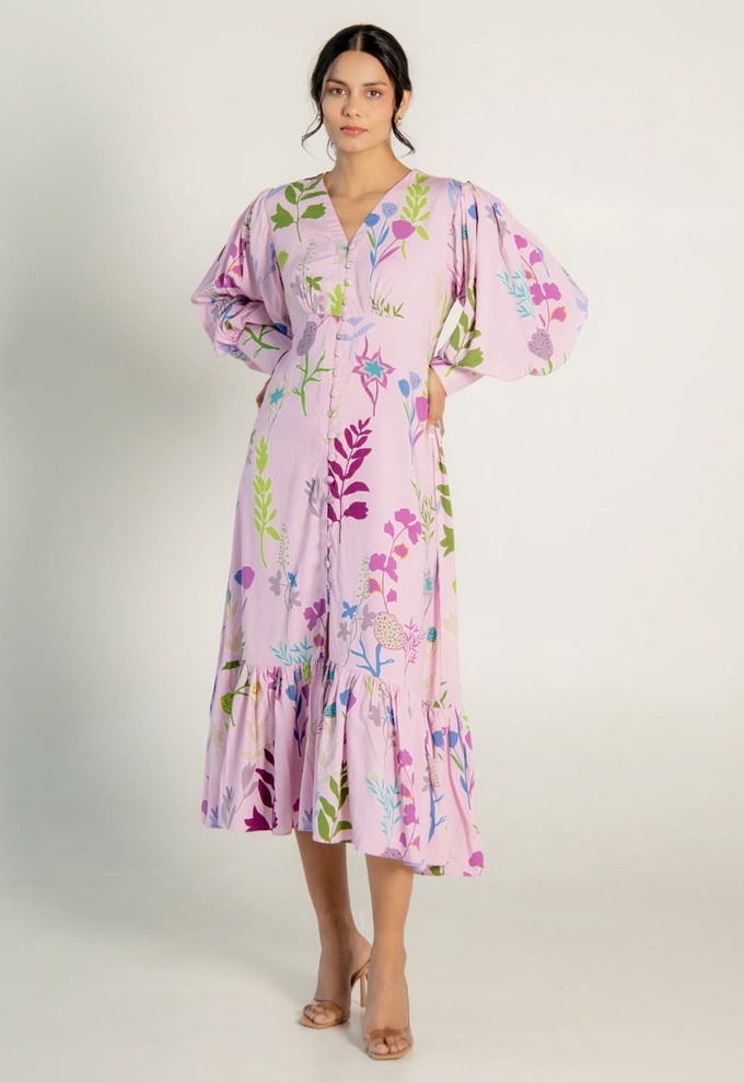 Floral Dress - Puffed Sleeve in Pink from Urbankissed