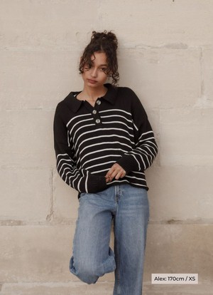 Elise Knit Sweater - Black & White Striped from Urbankissed
