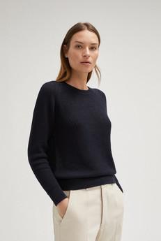 The Linen Cotton Ribbed Sweater - Blue Navy from Urbankissed