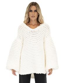 Oversized V-Neck Sweater - White via Urbankissed