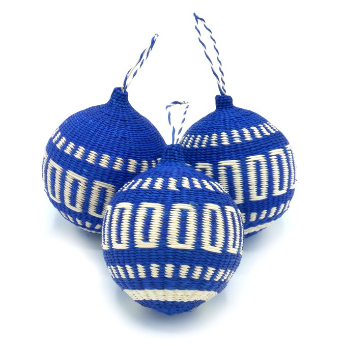 Blue Patterned Christmas Tree Baubles Pack of 3 from Urbankissed