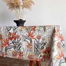 Floral Tablecloth Recycled Plastic - Orange Fynbos via Urbankissed
