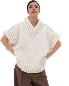 V-neck Poncho Sweater - White via Urbankissed