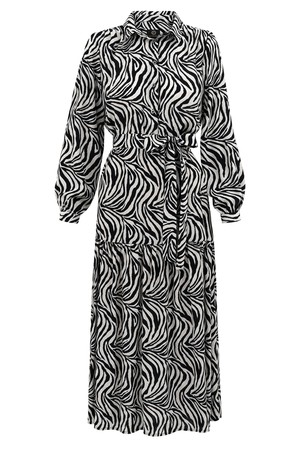 Zebra Maxi Dress With Belt - Black & White from Urbankissed