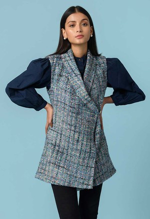 Handwoven Wrap Waistcoat Vest - Blue from Urbankissed