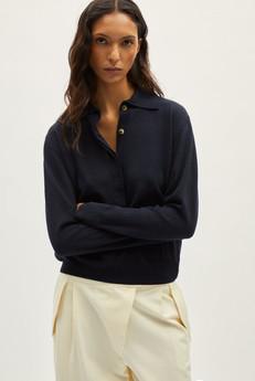 The Linen Cotton Vintage Long Sleeve Polo - Blue Navy via Urbankissed