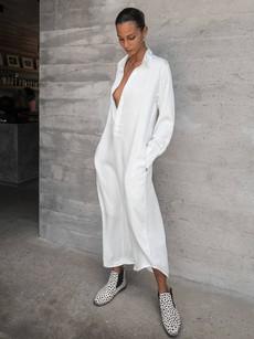 Linen Dress Shirt in White - Philomena from Urbankissed