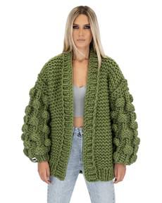 Bubble Sleeve Cardigan - Khaki via Urbankissed