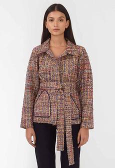 Handwoven Jacket With Belt - Brown from Urbankissed
