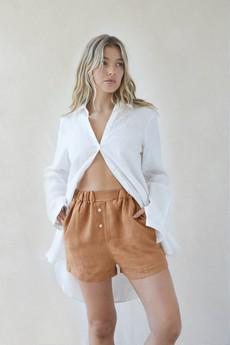 High Waist Linen Shorts Caramel - Gabrielle via Urbankissed
