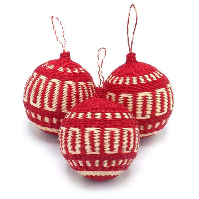 Red Patterned Christmas Tree Baubles Pack of 3 from Urbankissed