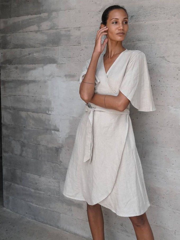 Linen Wrap Dress in Beige - Ayla from Urbankissed
