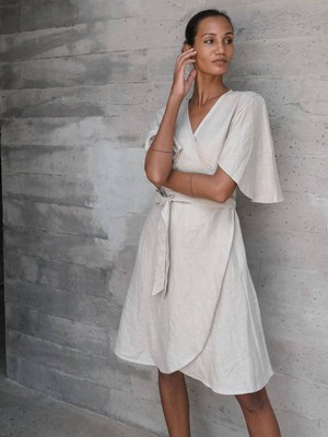Linen Wrap Dress in Beige - Ayla from Urbankissed