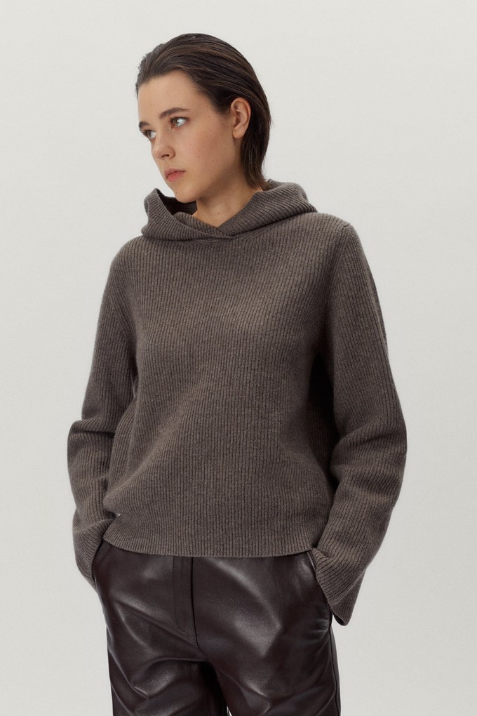 The Woolen Ribbed Hoodie - Taupe from Urbankissed