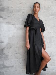 Dhalia Linen Dress in Black from Urbankissed