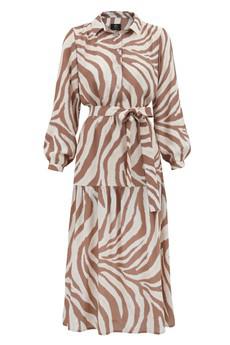 Zebra Maxi Dress With Belt - Brown via Urbankissed