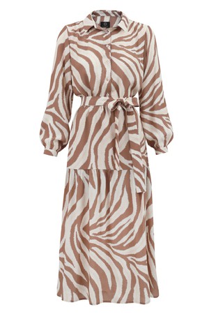 Zebra Maxi Dress With Belt - Brown from Urbankissed