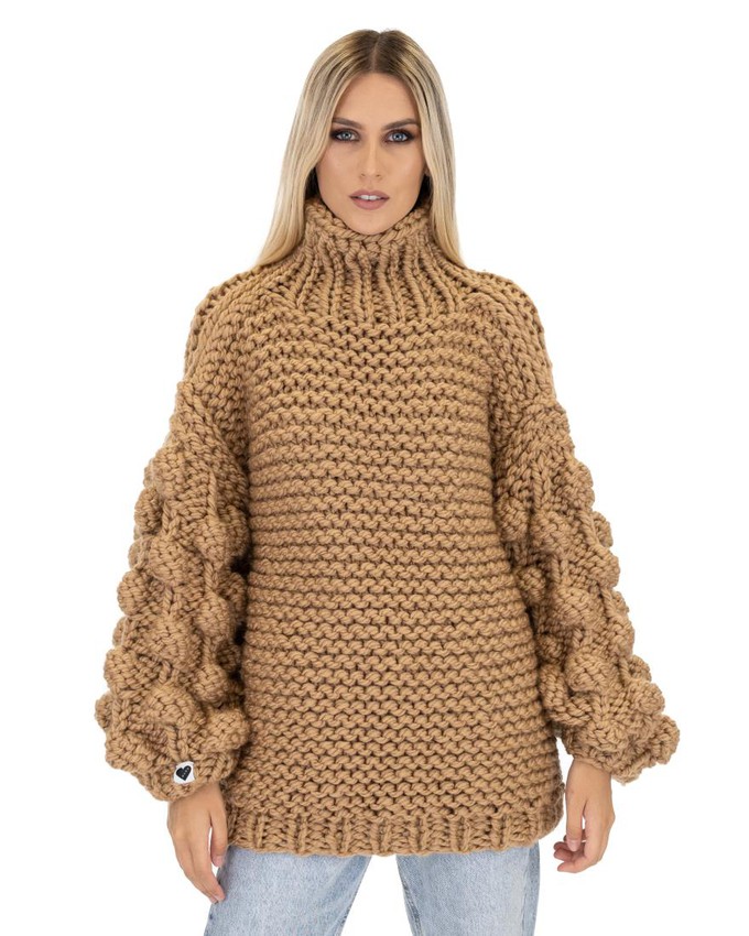 Bubble Sleeve Sweater - Camel from Urbankissed
