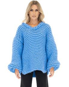 Oversized V-Neck Sweater - Blue via Urbankissed