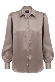 Silk Satin Shirt Women - Taupe via Urbankissed