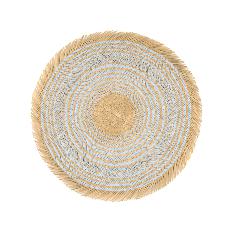Woven Natural Straw Blue Round Placemats with Trimming from Urbankissed