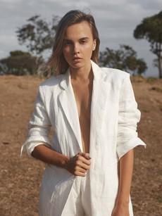 Linen Blazer Women - White via Urbankissed