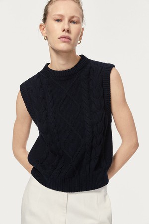 The Organic Cotton Aran Tricot Vest - Deep Blue from Urbankissed