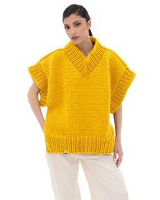 V-neck Poncho Sweater - Yellow via Urbankissed