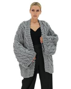 Cable Knit Cardigan - Grey via Urbankissed