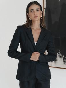 Linen Blazer Women - Black via Urbankissed