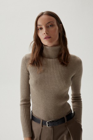 The Superior Cashmere Ribbed Roll-neck - Natural Beige from Urbankissed