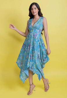 Chiffon Handkerchief Floral Dress - Blue via Urbankissed