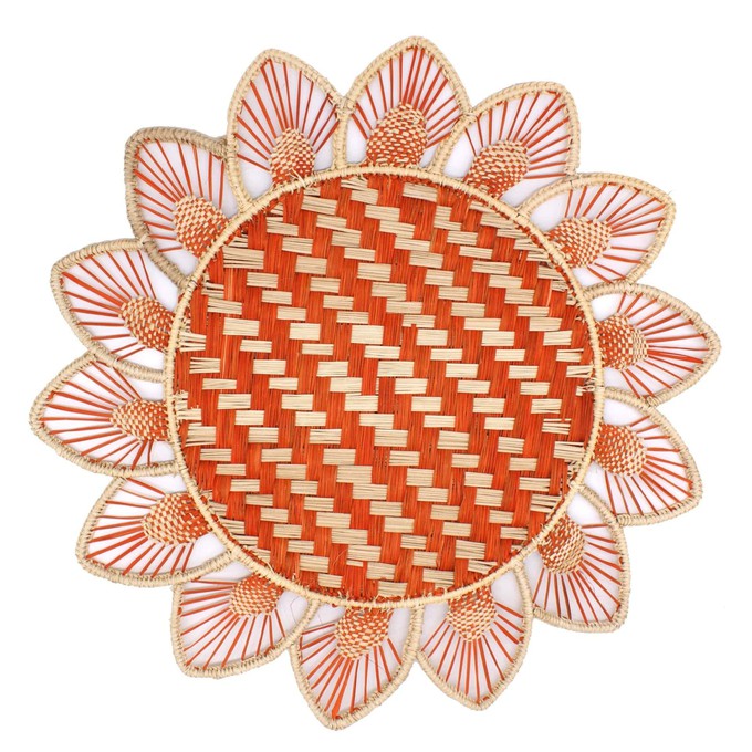 Round Placemats Natural Straw Woven Flower Orange (Set x 4) from Urbankissed
