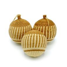 Gold & Natural Striped Christmas Tree Baubles Pack of 3 via Urbankissed