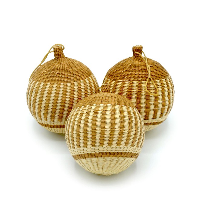 Gold & Natural Striped Christmas Tree Baubles Pack of 3 from Urbankissed