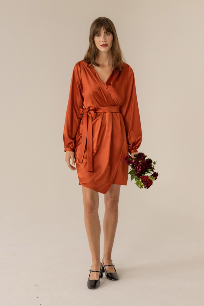 Cocktail Wrap Dress Brown Copper from Urbankissed