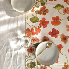 Floral Table Runner Cotton - Orange Nasturtium from Urbankissed