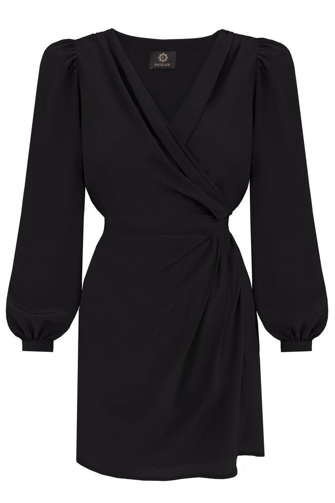 Cocktail Mini Dress Long Puff Sleeves- Black from Urbankissed