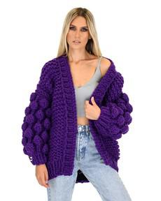 Bubble Sleeve Cardigan - Purple from Urbankissed