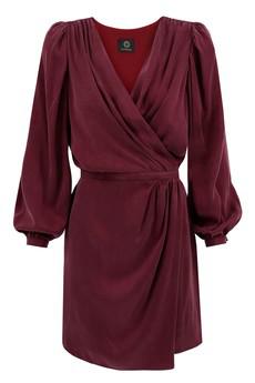 Cocktail Mini Dress Long Puff Sleeves- Burgundy Red via Urbankissed