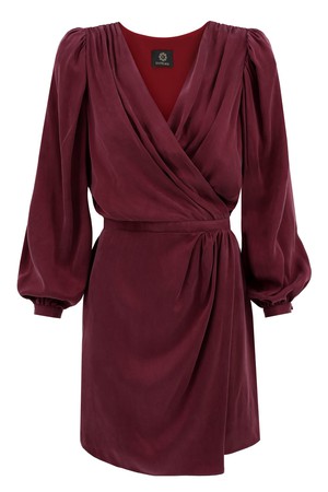 Cocktail Mini Dress Long Puff Sleeves- Burgundy Red from Urbankissed