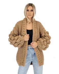 Bubble Sleeve Cardigan - Camel from Urbankissed