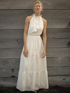 Backless Linen Maxi Dress in White - Annely via Urbankissed