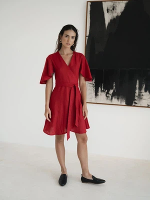 Ayla Linen Dress in Maroon Red from Urbankissed