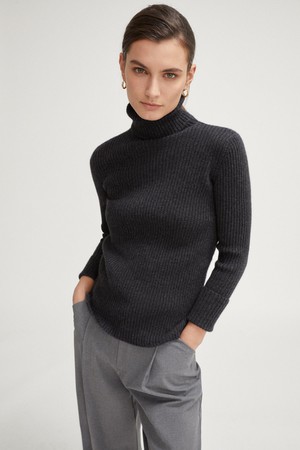 The Superior Cashmere Ribbed Roll-neck - Charcoal Grey from Urbankissed