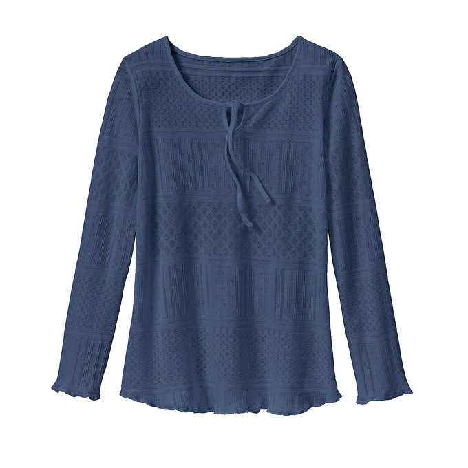 Feminines Ajour-Shirt mit Tropfenausschnitt, blaubeere from Waschbär
