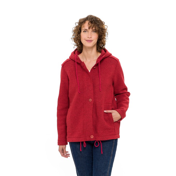 Walkjacke mit Kapuze aus reiner Bio-Schurwolle, granatapfel from Waschbär